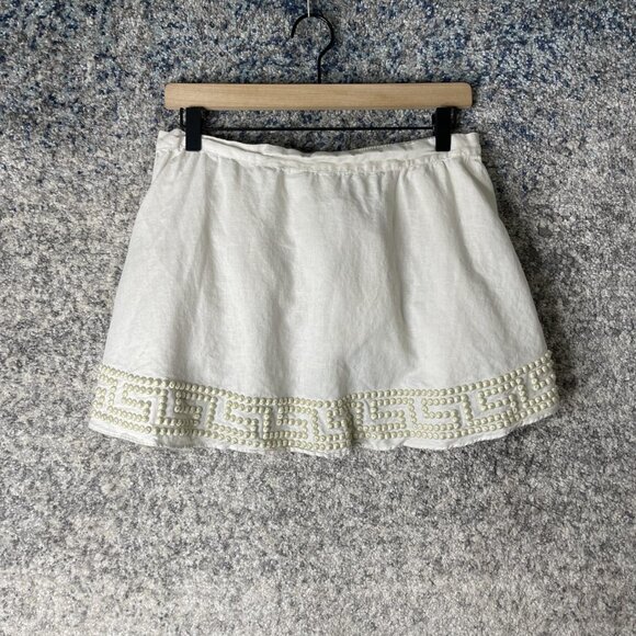 Flannel Skirt Womens Size 1 White Mini Pearl Trim Linen Blend Boho Australia - Picture 1 of 7